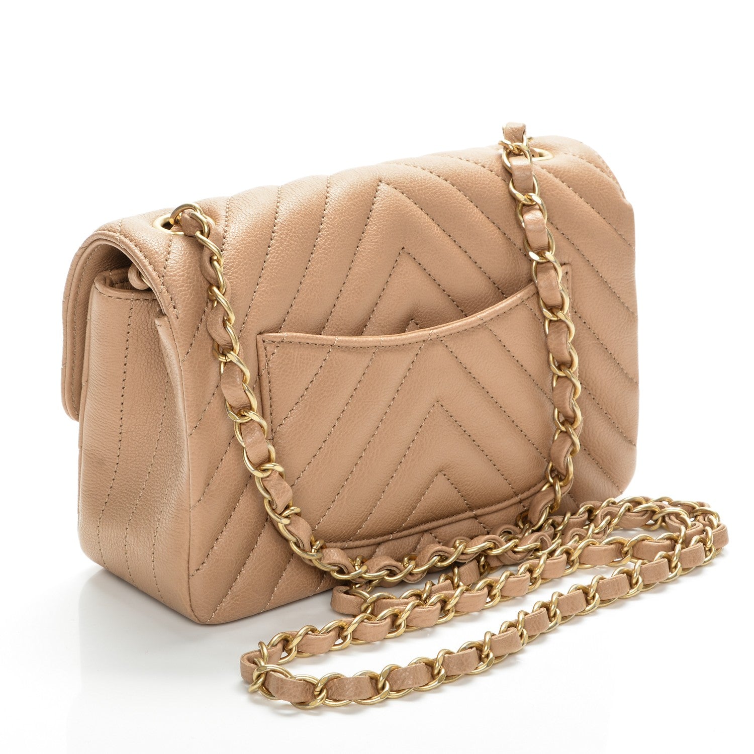 Chanel Calfskin Chevron Quilted Mini Rectangular Flap Beige 3 of 7