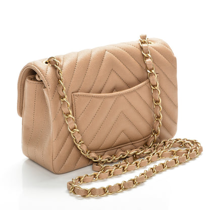 Chanel Calfskin Chevron Quilted Mini Rectangular Flap Beige 3 of 7