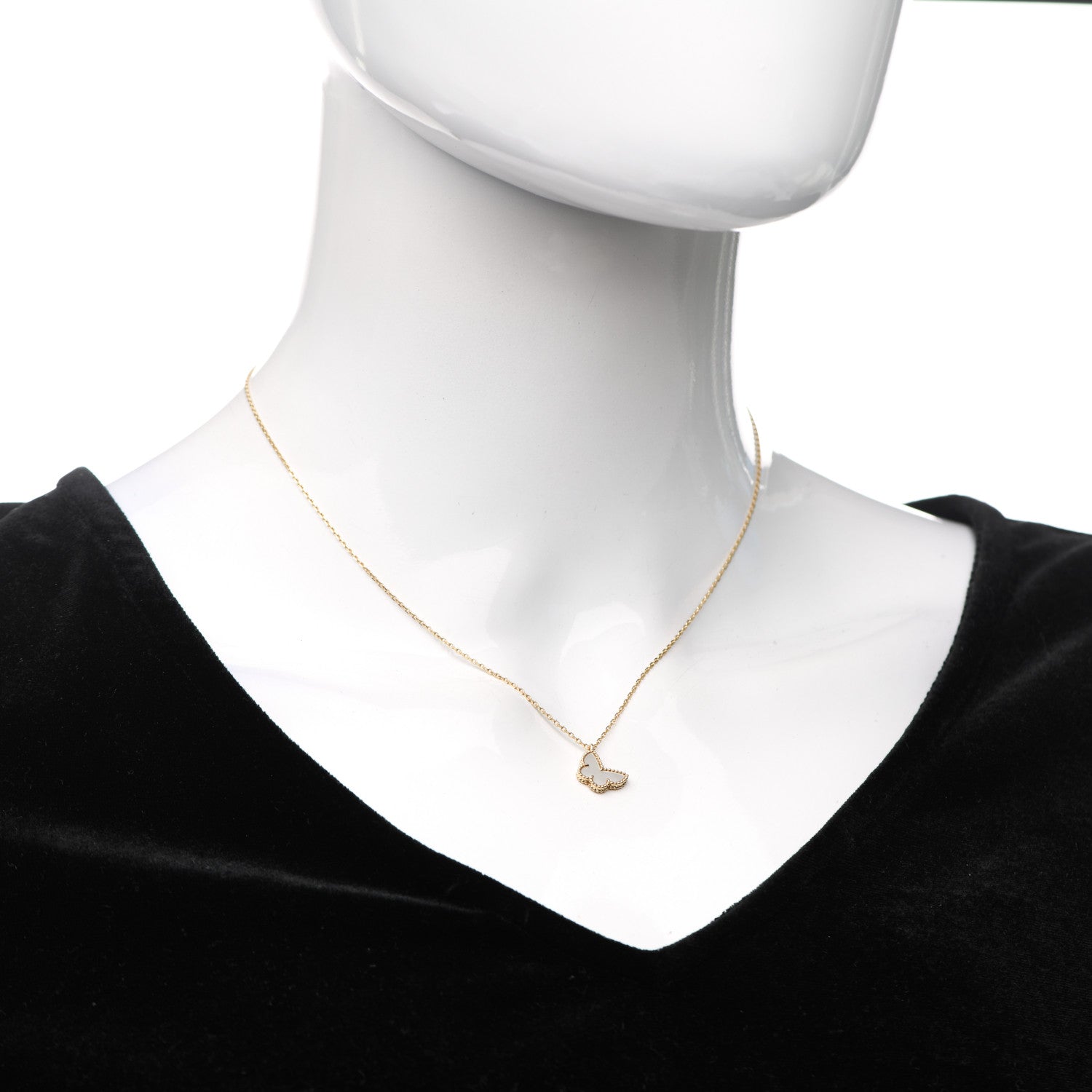 Van Cleef & Arpels 18K Yellow Gold Mother of Pearl Sweet Alhambra Butterfly Pendant Necklace 2 of 6