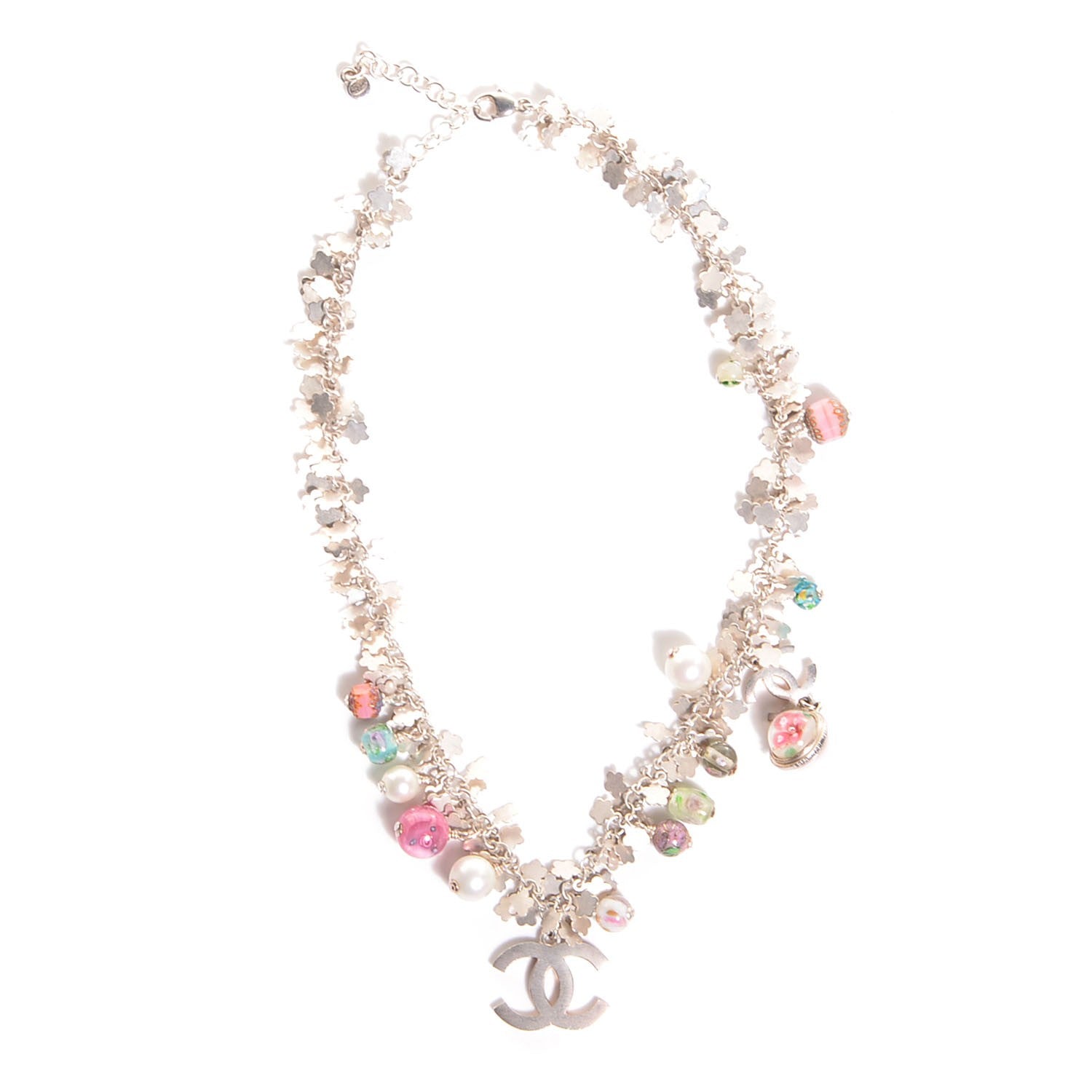 Chanel Beaded Charm CC Necklace Silver 3 of 6