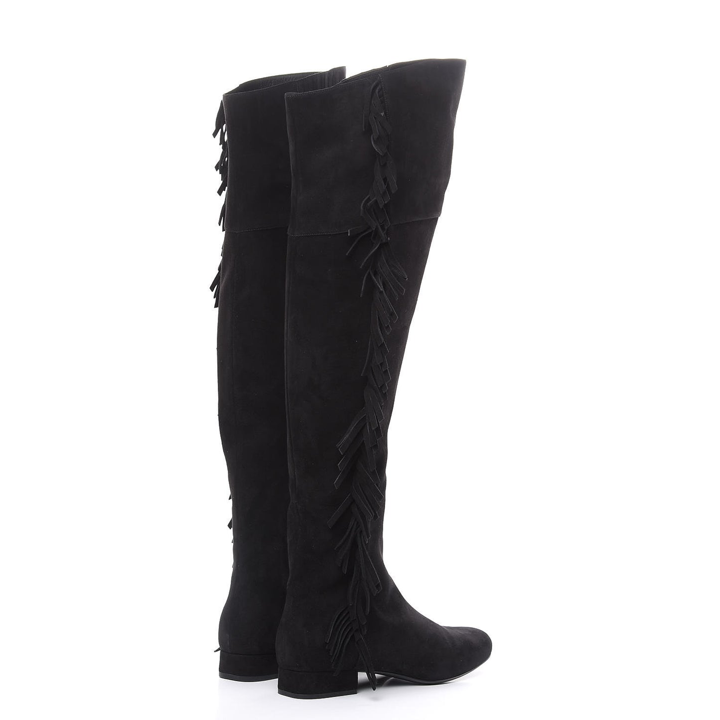 Suede Goatskin BB 20 Over The Knee Fringed Boots 38.5 Black