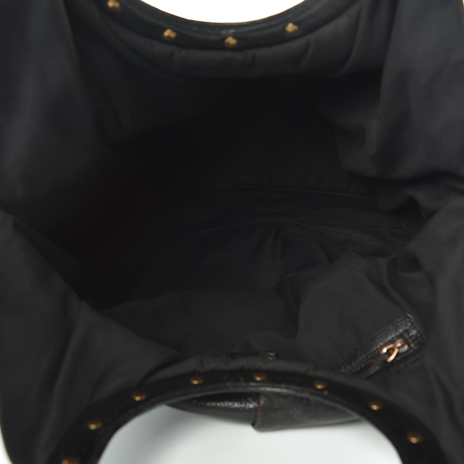 Gucci Calfskin Studded Large Bamboo Handle Tote Black 5 of 13