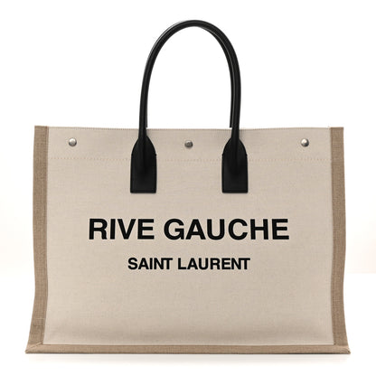 Saint Laurent Linen Calfskin Rive Gauche Tote Optic White 1 of 10
