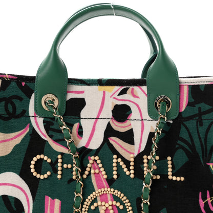 Chanel Velvet Calfskin Beaded Small Deauville Tote Pink Green Black 9 of 11