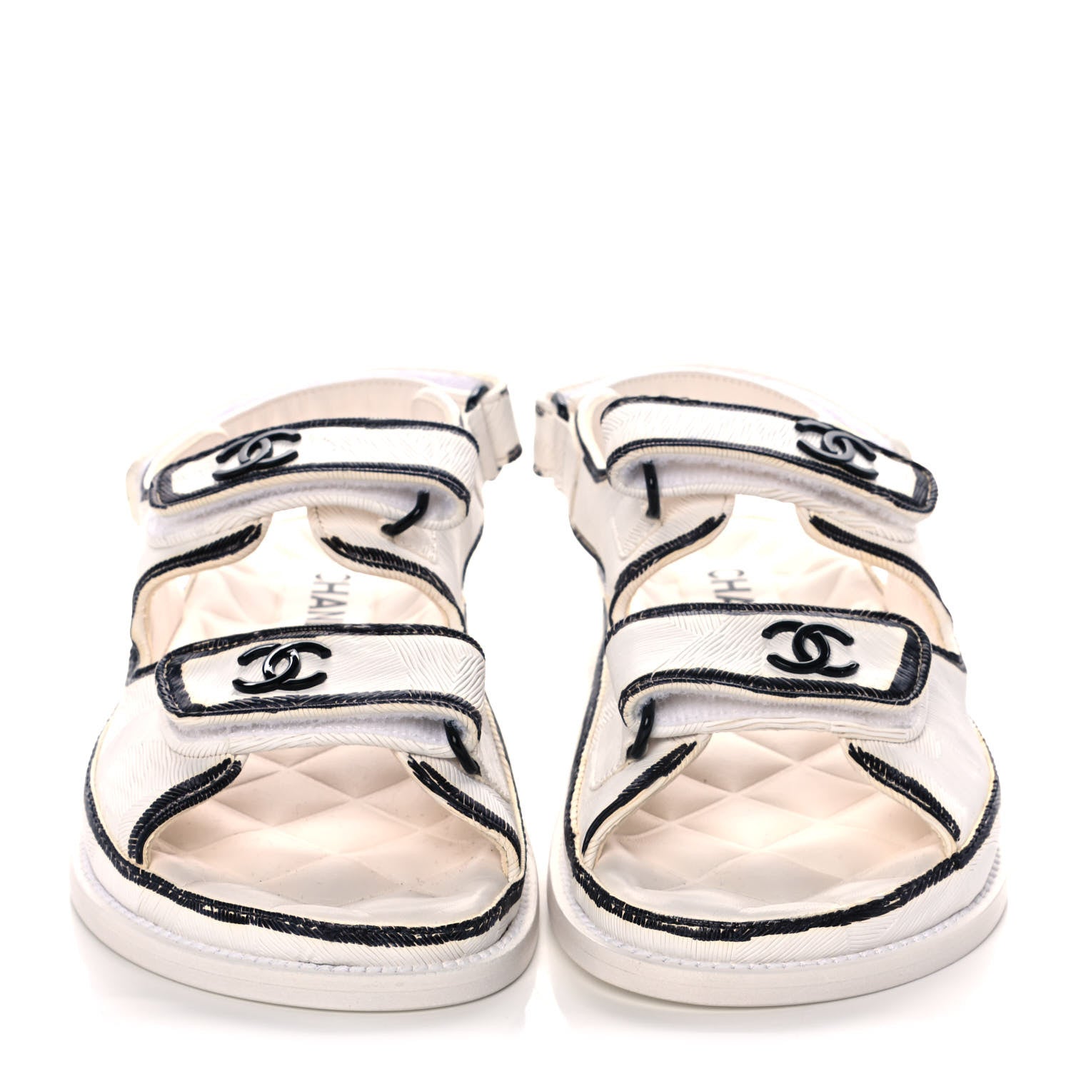 Chanel Calfskin Printed Velcro Dad Sandals 38 White Black 2 of 13