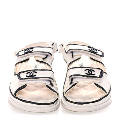 Chanel Calfskin Printed Velcro Dad Sandals 38 White Black 2 of 13