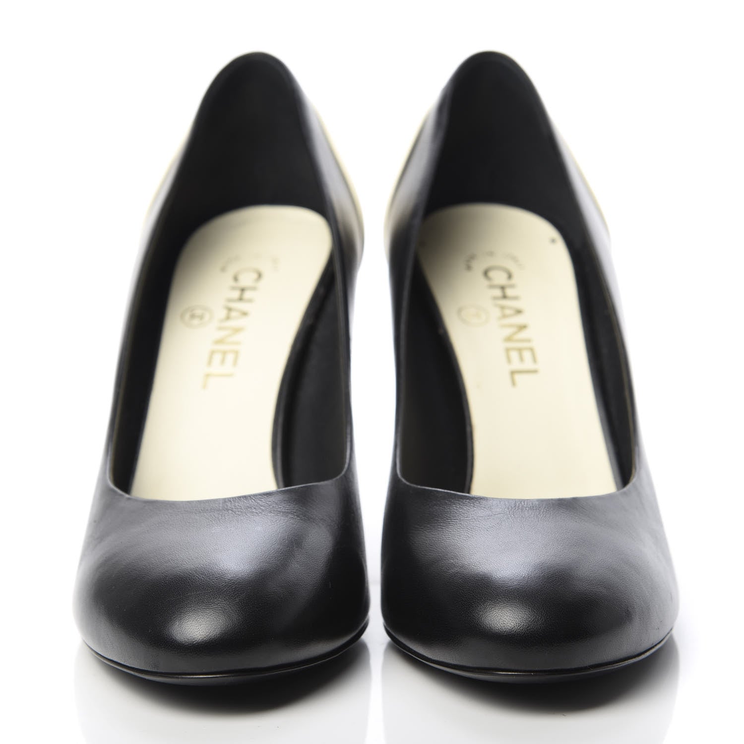 Chanel Lambskin CC Pumps 39.5 Black Ivory 2 of 14