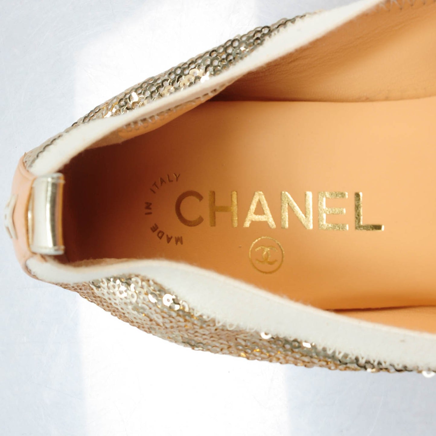 Sequin Lambskin Cap Toe Ballerina Flats 38 Gold