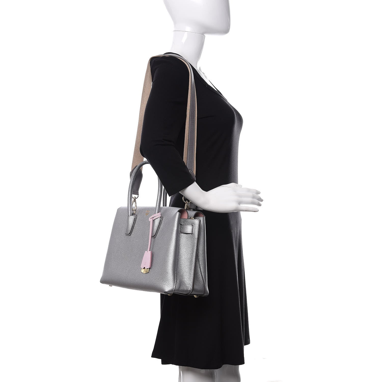 MCM Metallic Grained Calfskin Medium Milla Tote Spike Silver 2 of 10