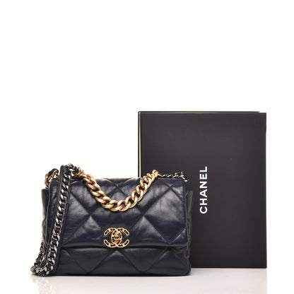 Chanel Goatskin Quilted Large Chanel 19 Flap Navy Blue 10 of 10