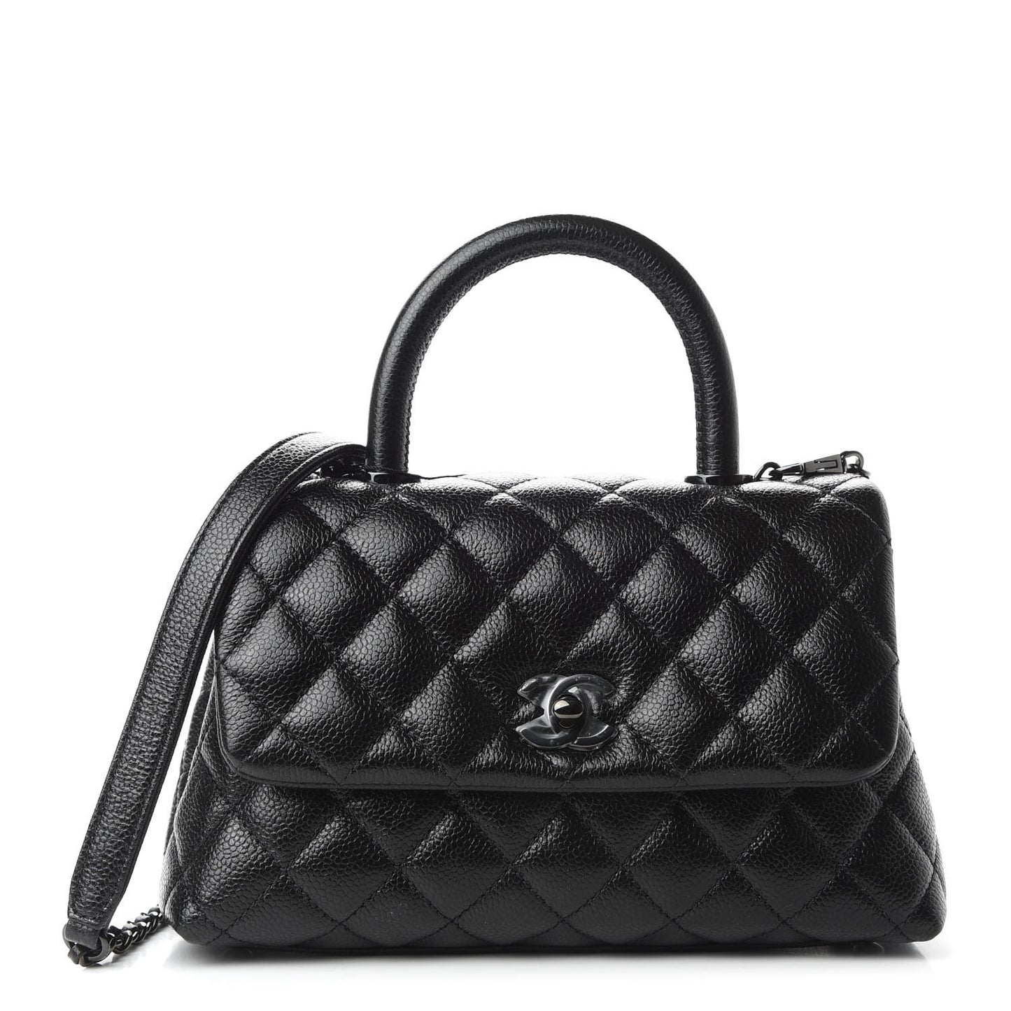 Caviar Quilted Mini Coco Handle Flap So Black