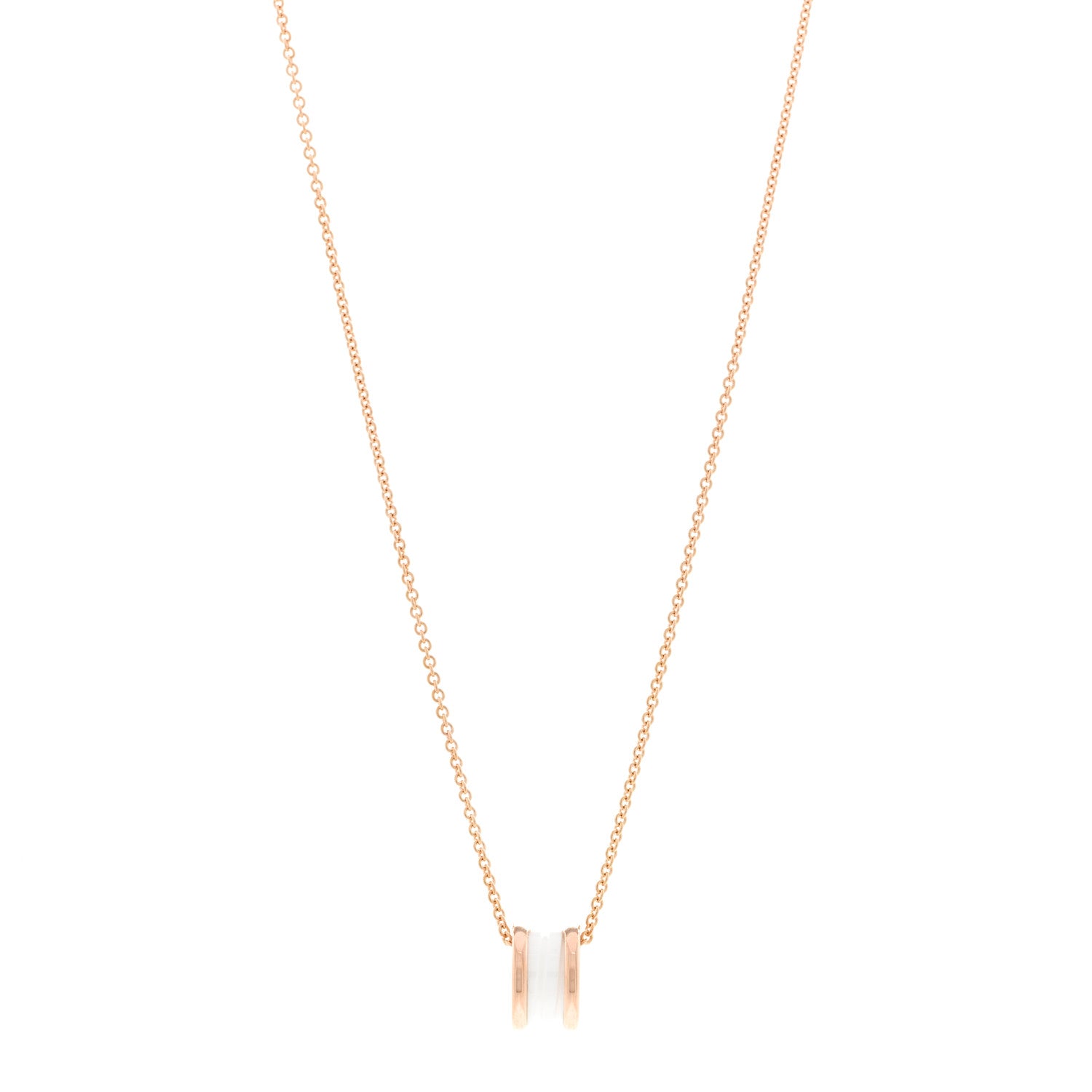 Bulgari 18K Rose Gold White Ceramic B.Zero1 Pendant Necklace 1 of 4