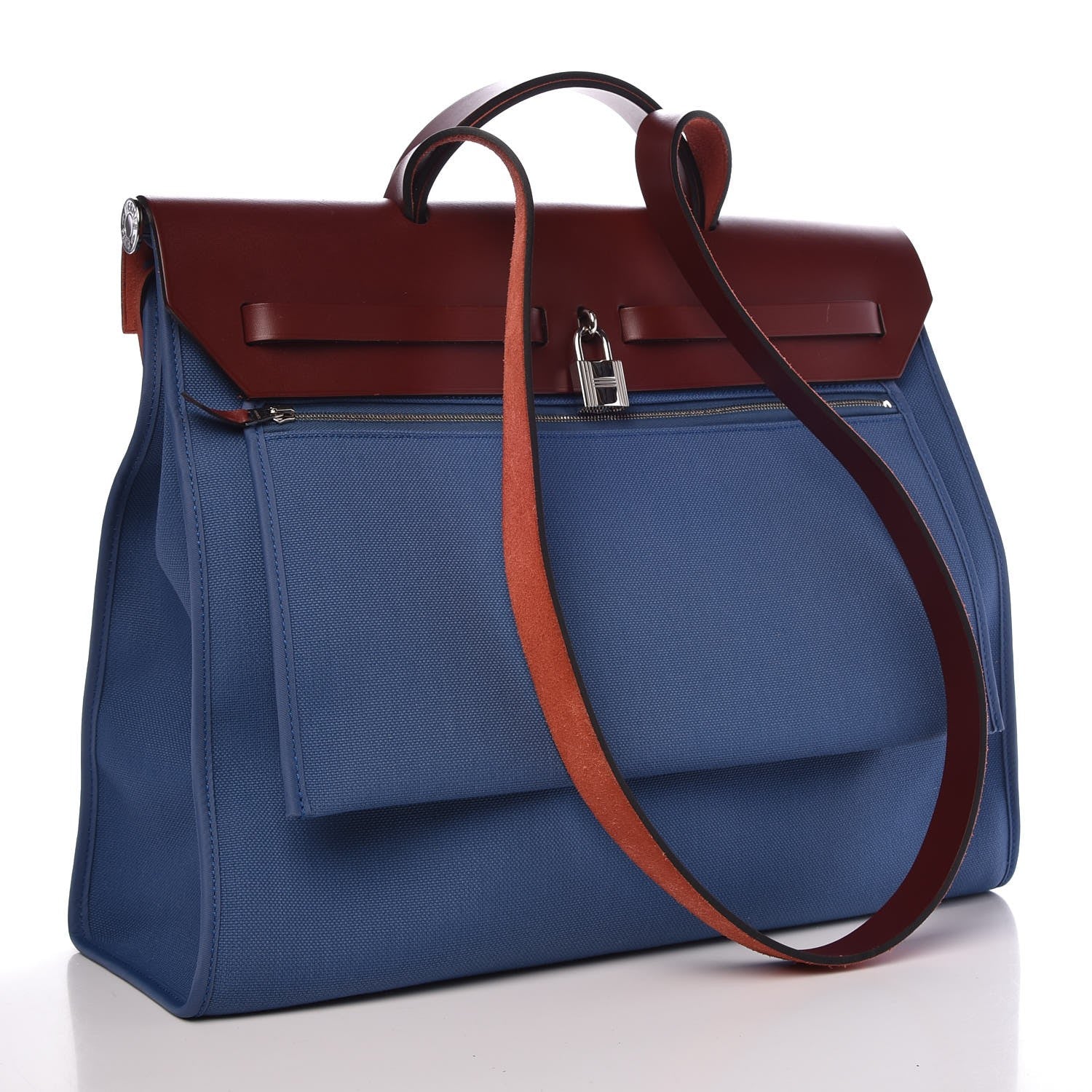 Hermes Toile Vache Hunter Herbag Zip 39 MM Bleu Orage Rouge H 4 of 10