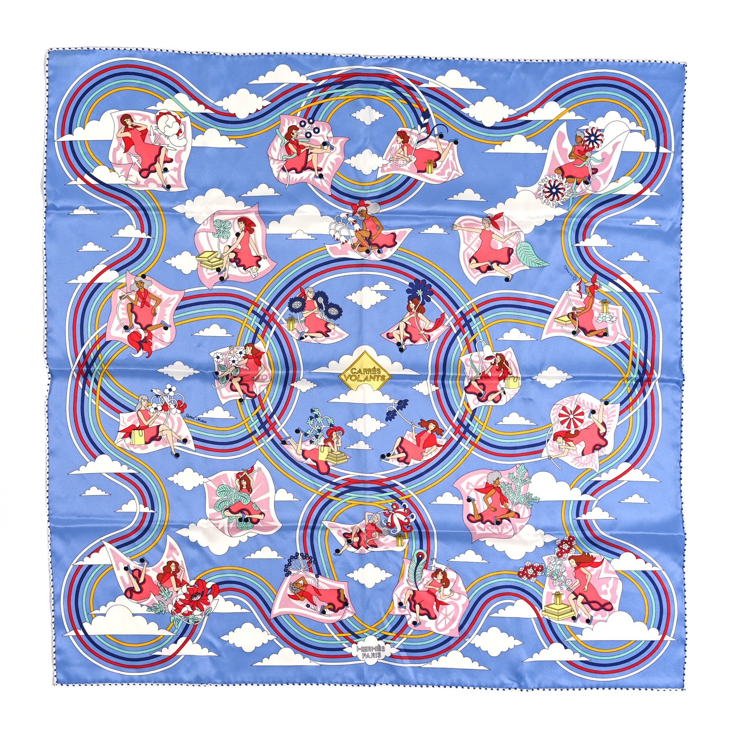 Hermes Silk Carres Volants Scarf 70 Bleu Myosotis White 1 of 5