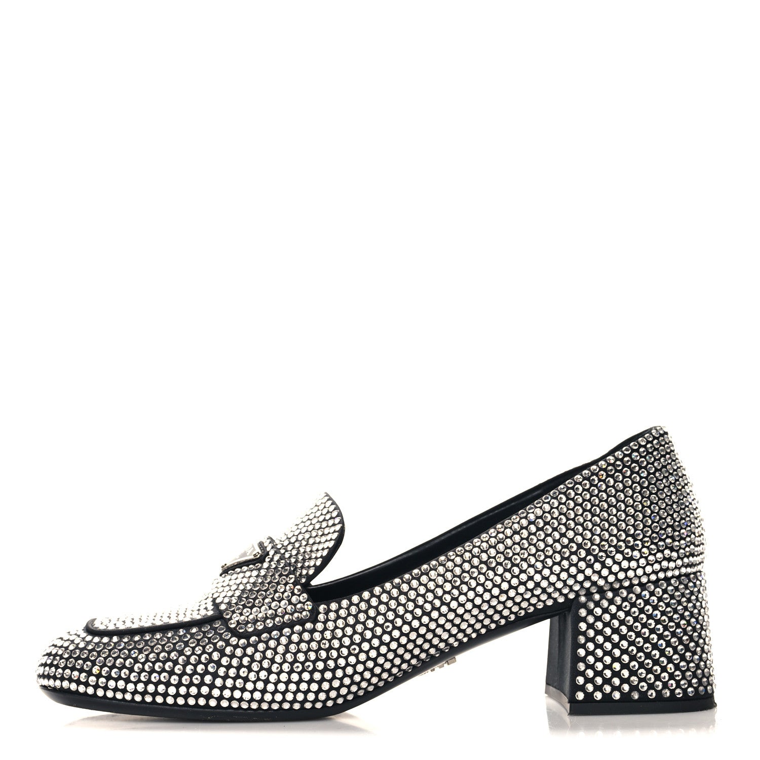 Prada Satin Crystal Metal Triangle Logo 45mm Block Heel Loafers 40 Cristal 1 of 8