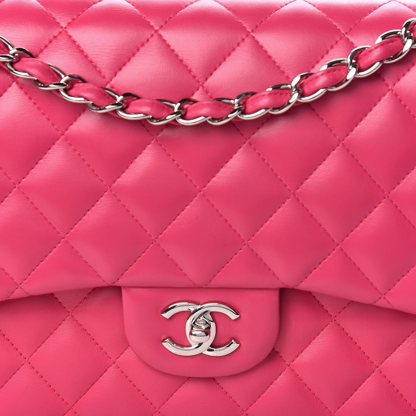 Lambskin Quilted Jumbo Double Flap Fuchsia