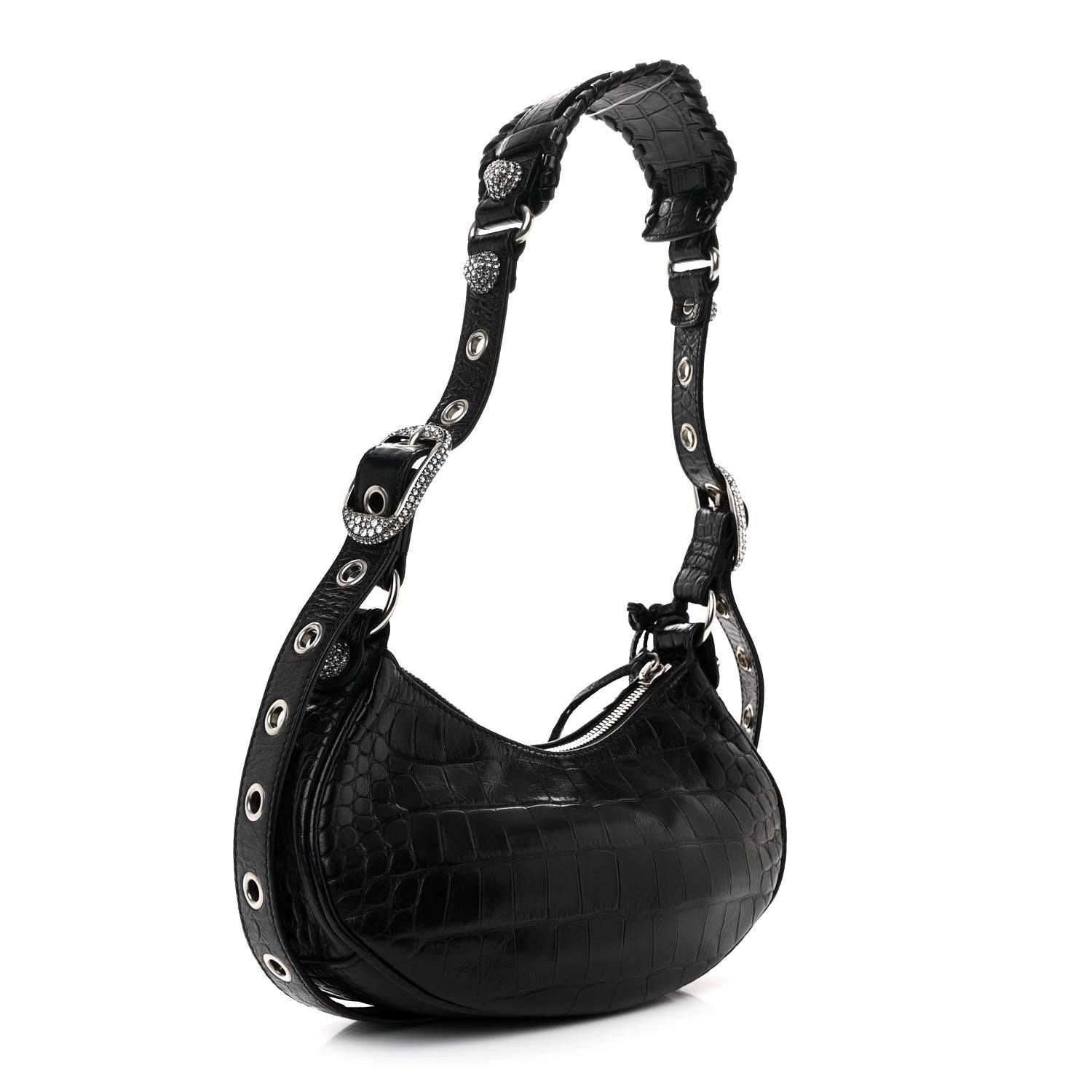 Balenciaga Extra Supple Calfskin Crystal Crocodile Embossed Le Cagole Shoulder Bag XS Black 4 of 12