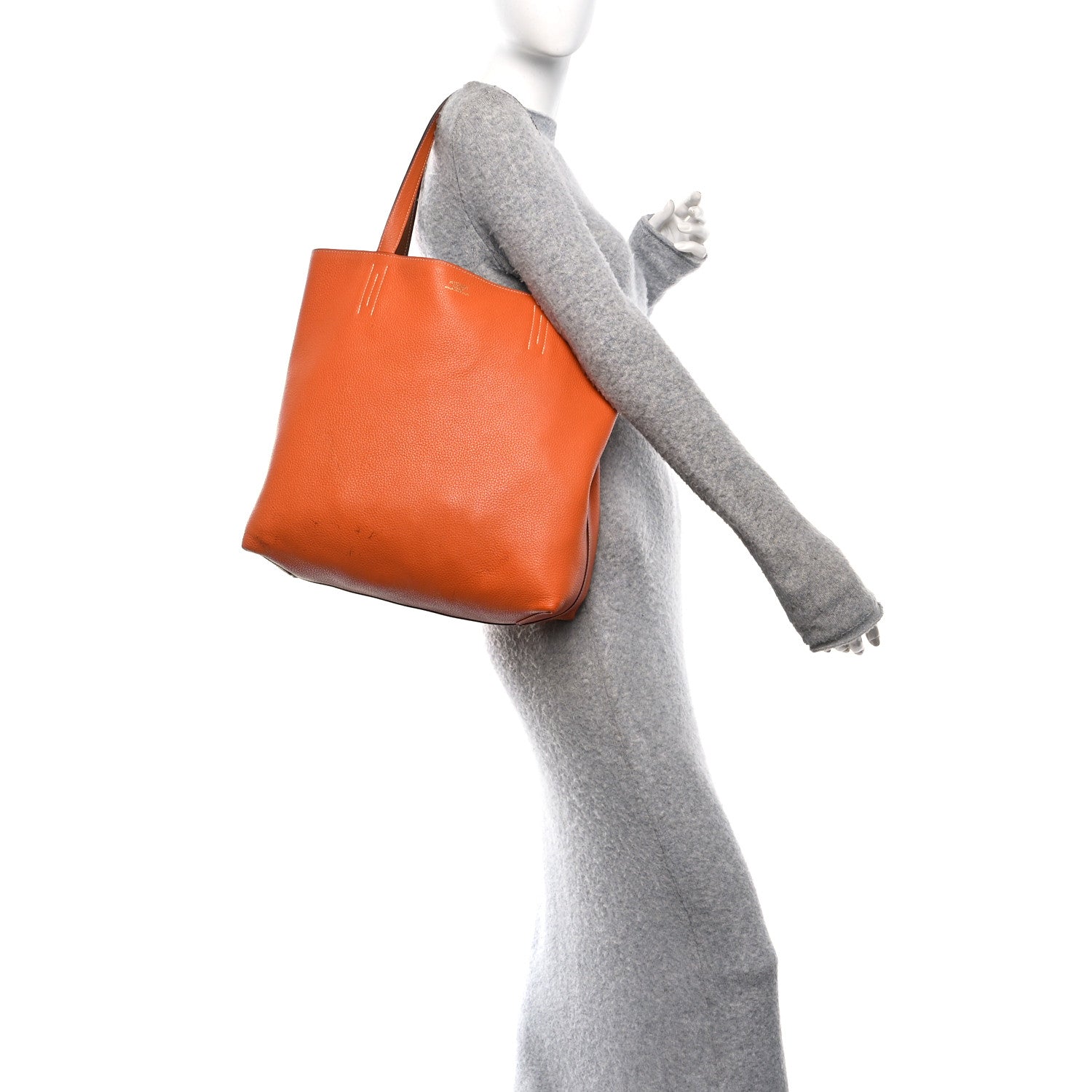 Hermes Taurillon Clemence Double Sens Reversible Tote Orange Gold 2 of 15