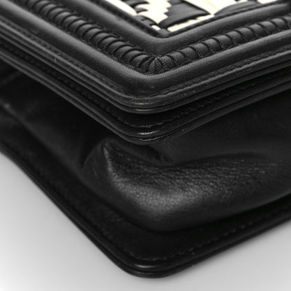 Chanel Calfskin Woven Small Boy Flap Black White 8 of 17