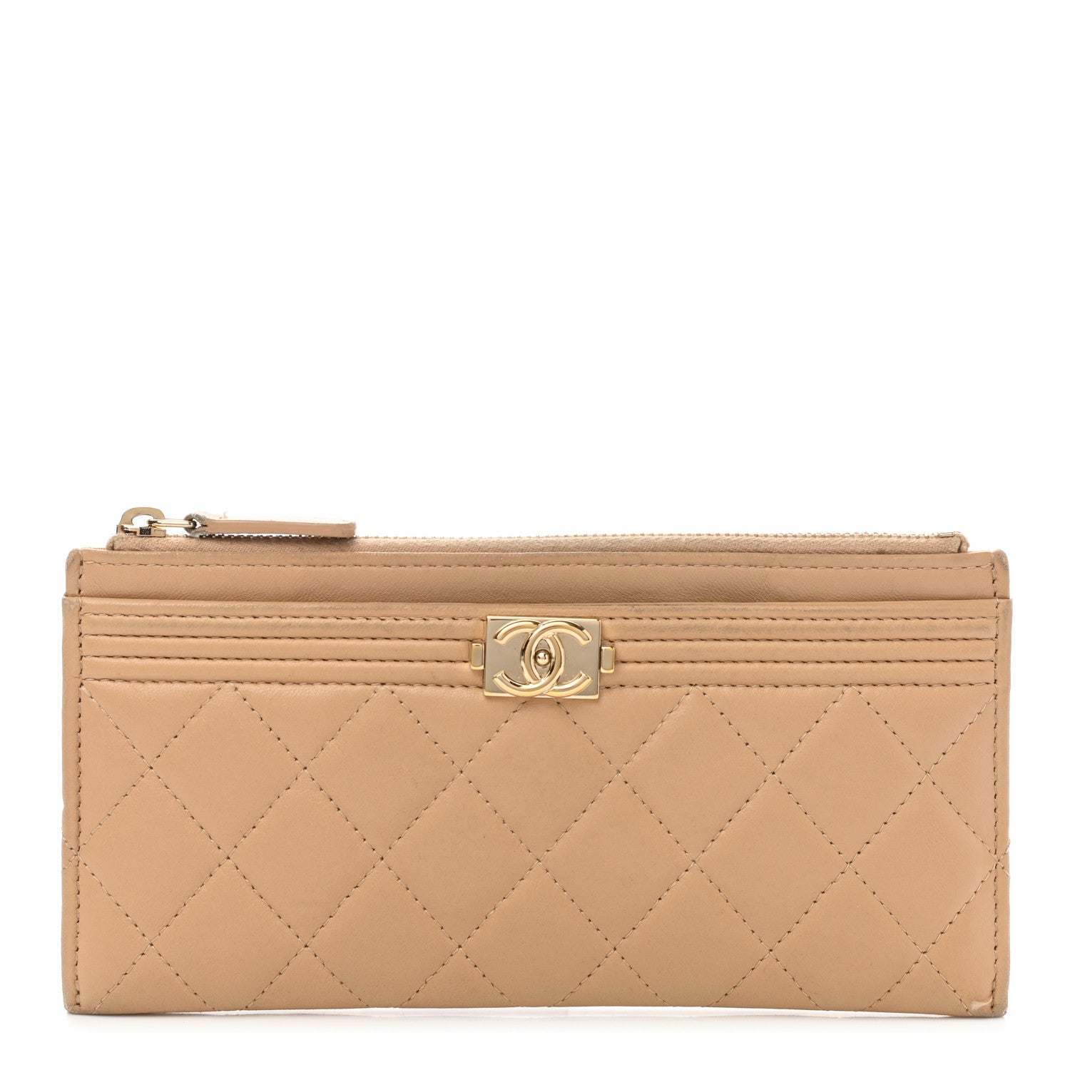 Chanel Lambskin Quilted Classic Zip Boy Pouch Beige 1 of 10