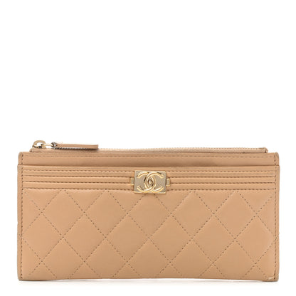 Chanel Lambskin Quilted Classic Zip Boy Pouch Beige 1 of 10