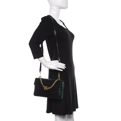 Gucci Calfskin Diagonal GG Medium Thiara Double Envelope Shoulder Bag Emerald Green Black 2 of 11