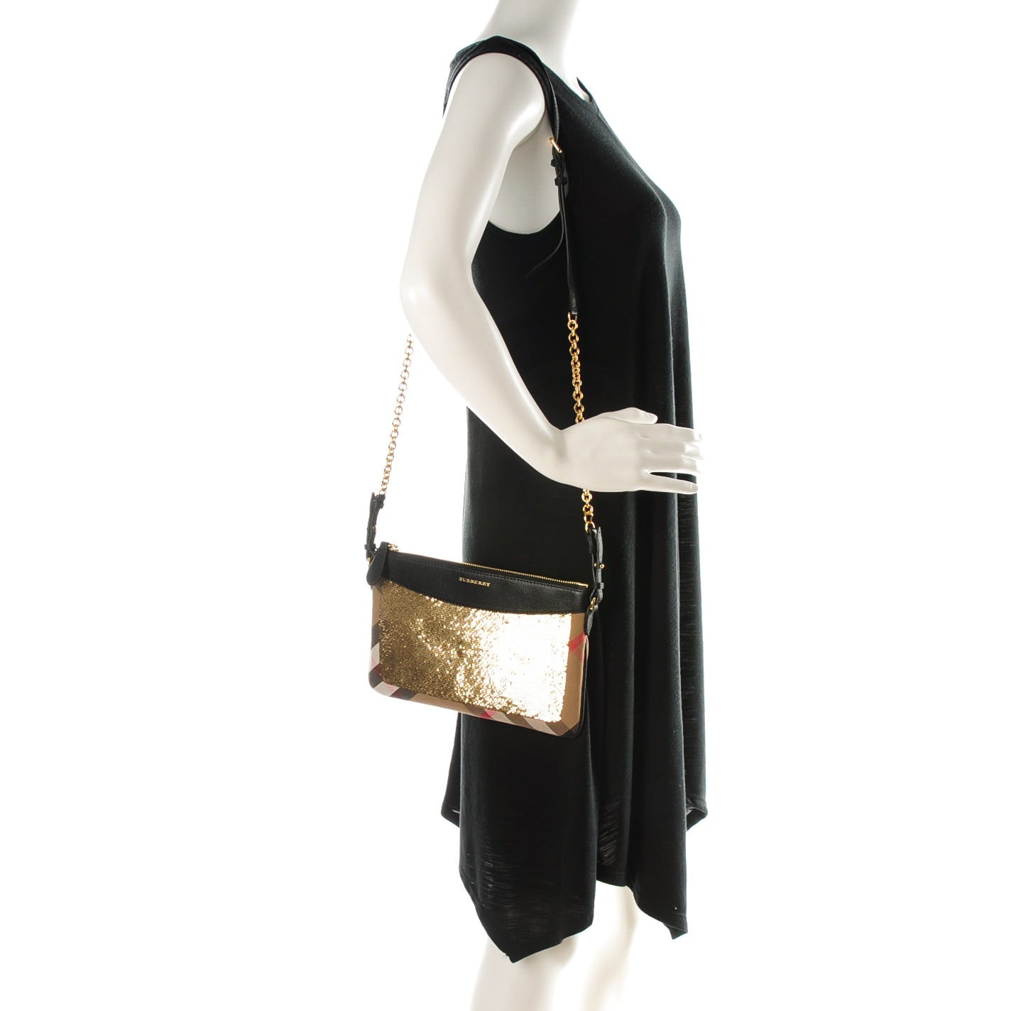 House Check Sequin Peyton Crossbody Clutch Bag Gold Black