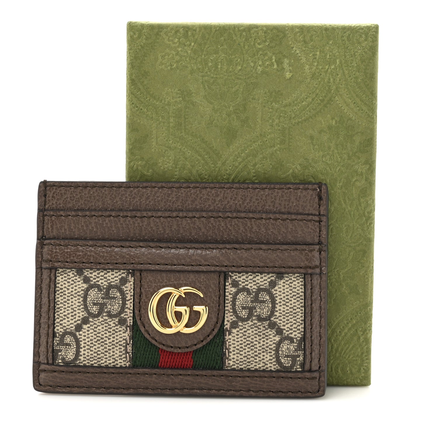GG Supreme Monogram Textured Dollar Calfskin Ophidia Card Holder Beige Ebony New Acero