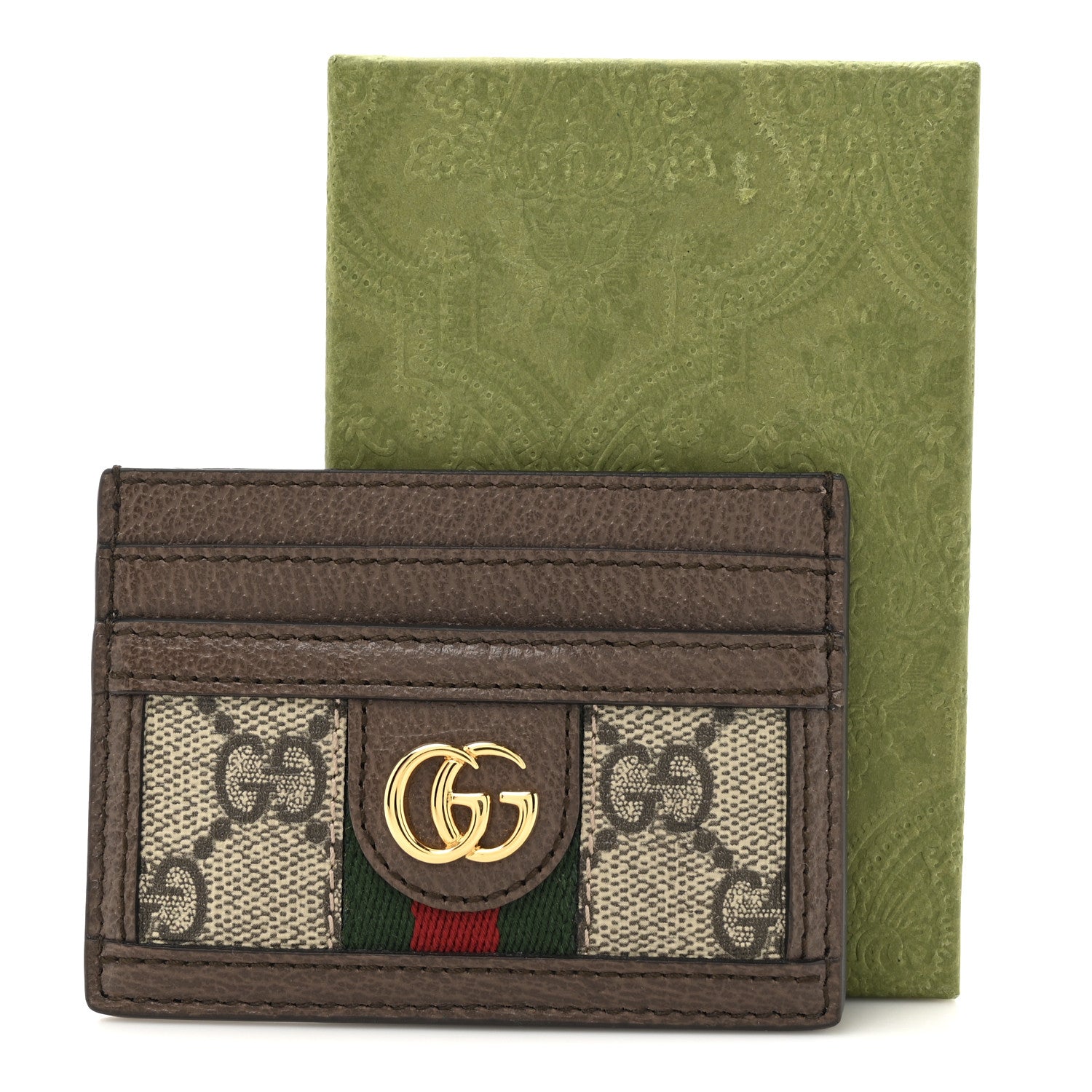Gucci GG Supreme Monogram Textured Dollar Calfskin Ophidia Card Holder Beige Ebony New Acero 7 of 7
