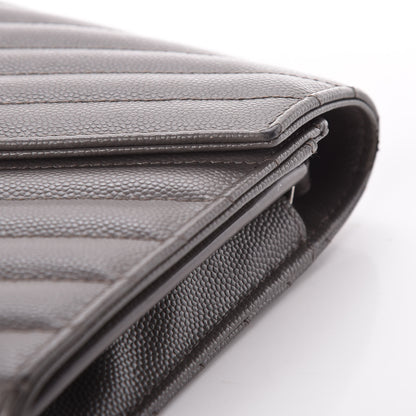Saint Laurent Grain De Poudre Matelasse Chevron Monogram Chain Wallet Earth 12 of 14