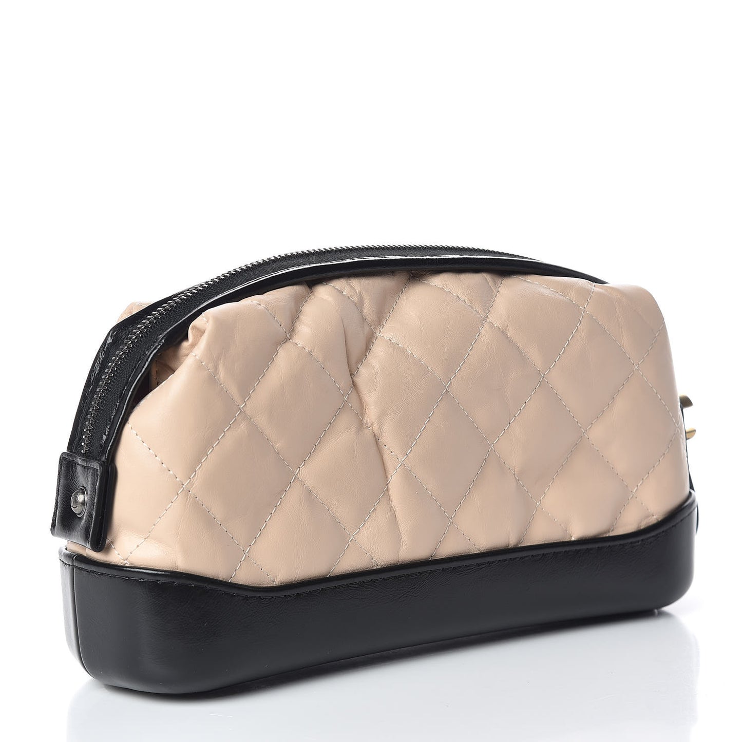 Aged Calfskin Quilted Gabrielle Cosmetic Case Beige Black