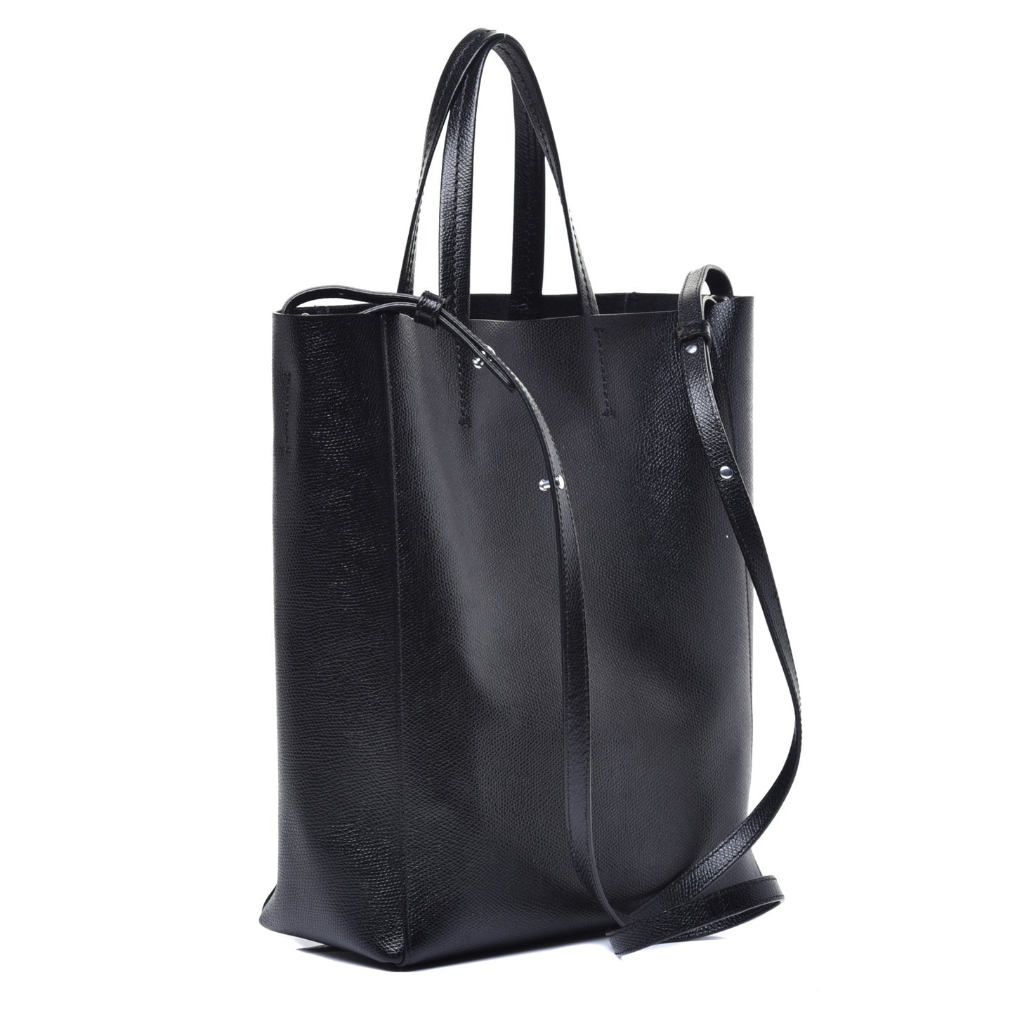 Grained Calfskin Small Vertical Cabas Black