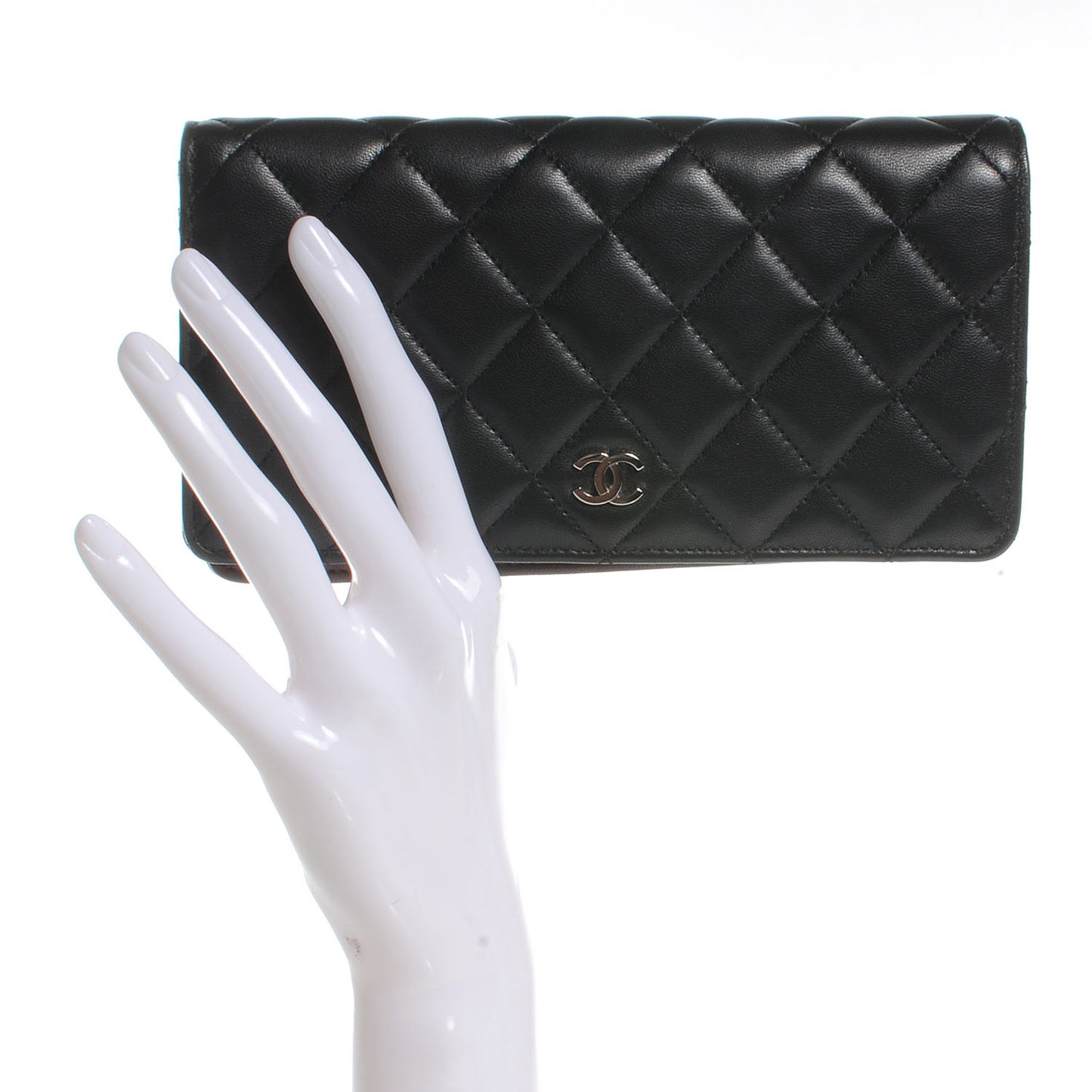 Lambskin Quilted Yen Wallet Black