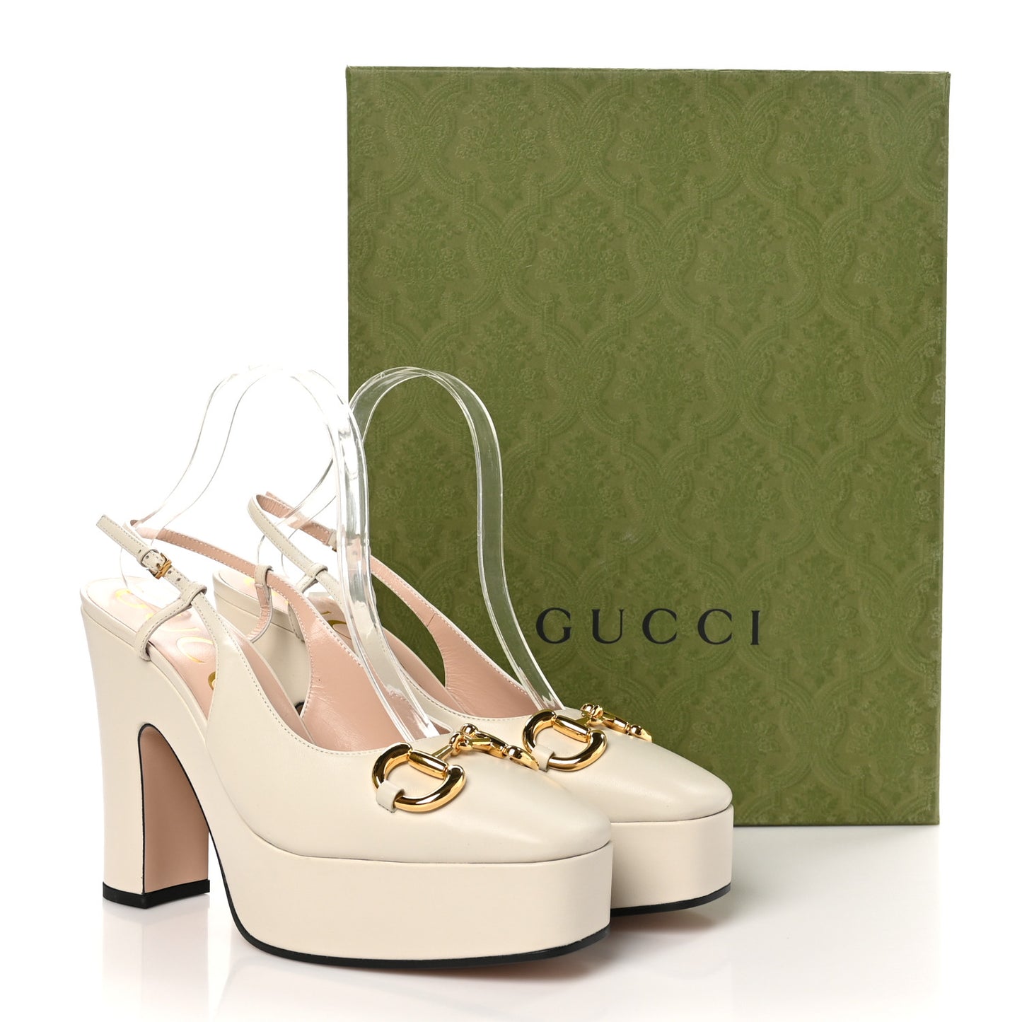 Nappa Horsebit Platform 35/120mm Slingback Pumps 40.5 New Mystic White