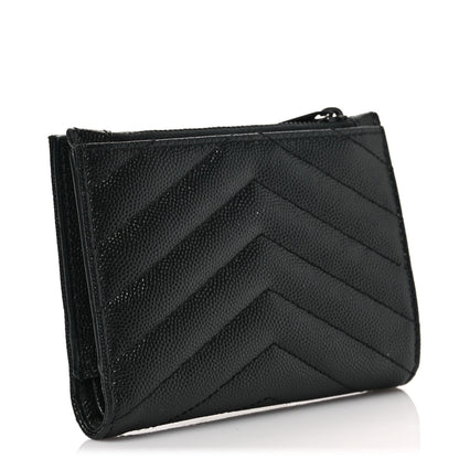 Saint Laurent Grain De Poudre Matelasse Chevron Monogram Zipped Two-Part Wallet Black 3 of 6