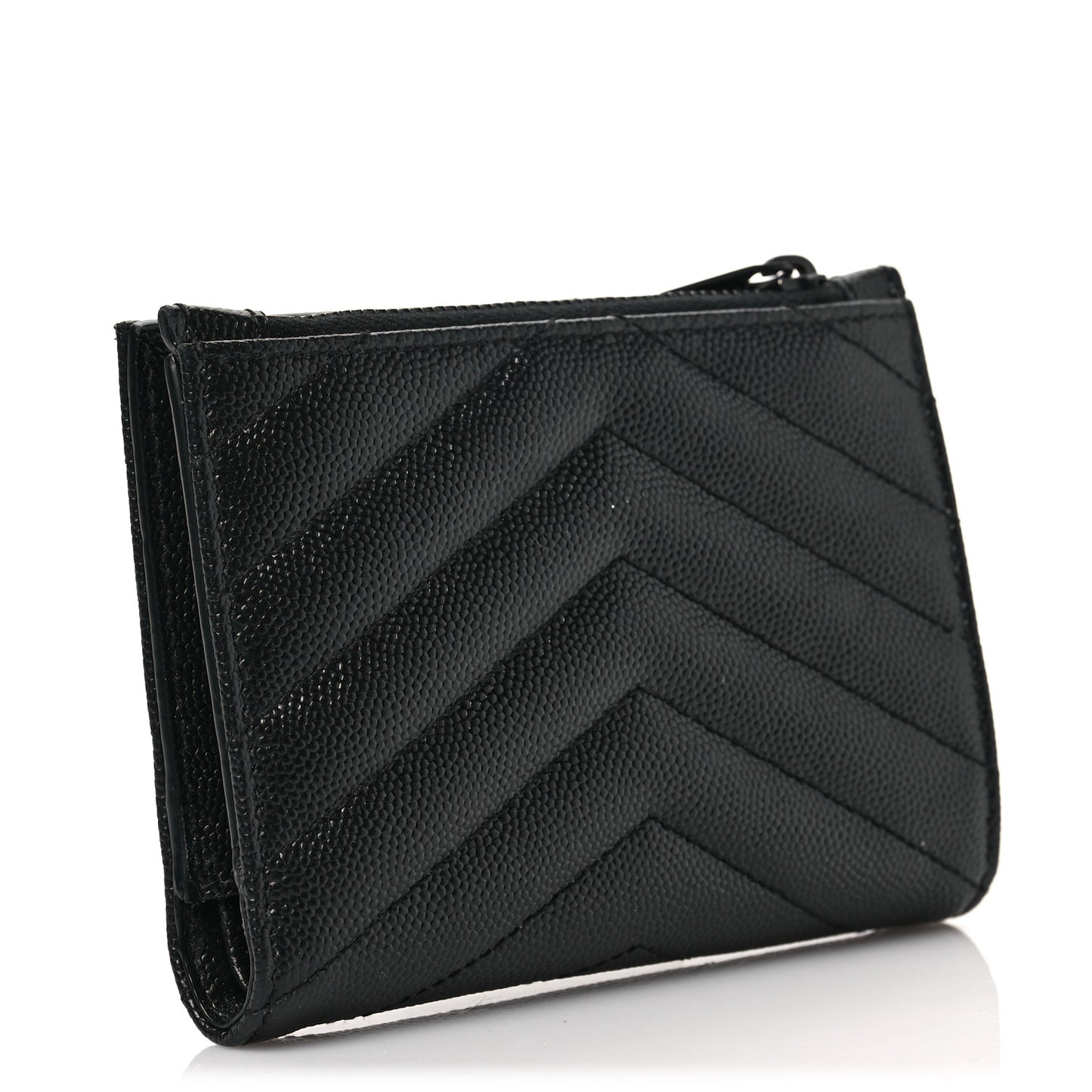 Grain De Poudre Matelasse Chevron Monogram Zipped Two-Part Wallet Black