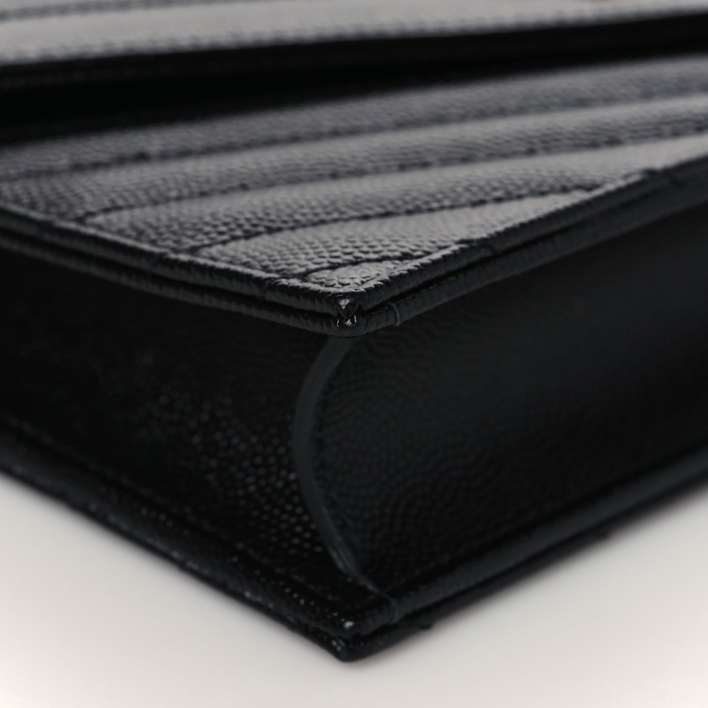 Grain De Poudre Matelasse Chevron Monogram Envelope Chain Wallet Black