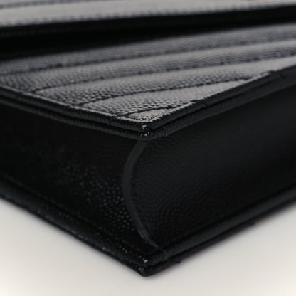 Saint Laurent Grain De Poudre Matelasse Chevron Monogram Envelope Chain Wallet Black 10 of 11