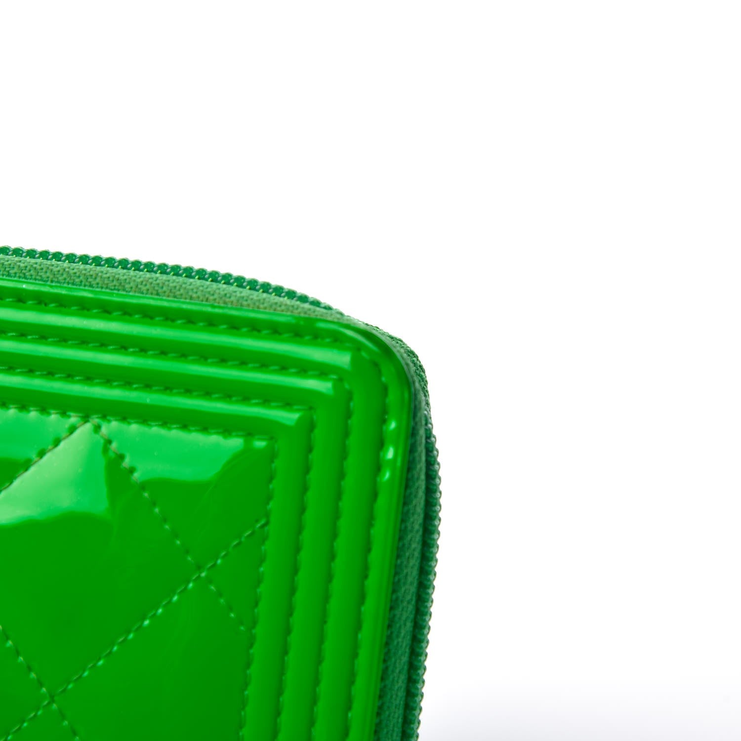 Chanel Patent Quilted Small Boy Zip Around Wallet Green 11 of 14