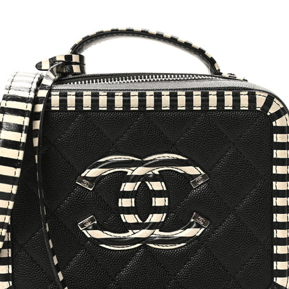 Chanel Caviar Quilted Striped Small CC Filigree Vanity Case Black White 8 of 10