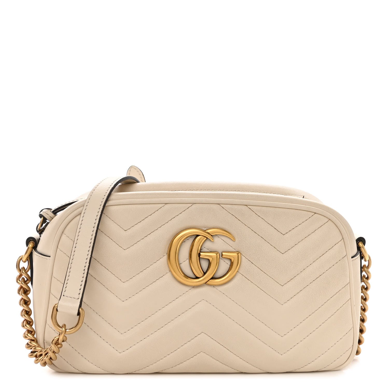 Gucci Calfskin Matelasse Small GG Marmont Chain Shoulder Bag White 1 of 11