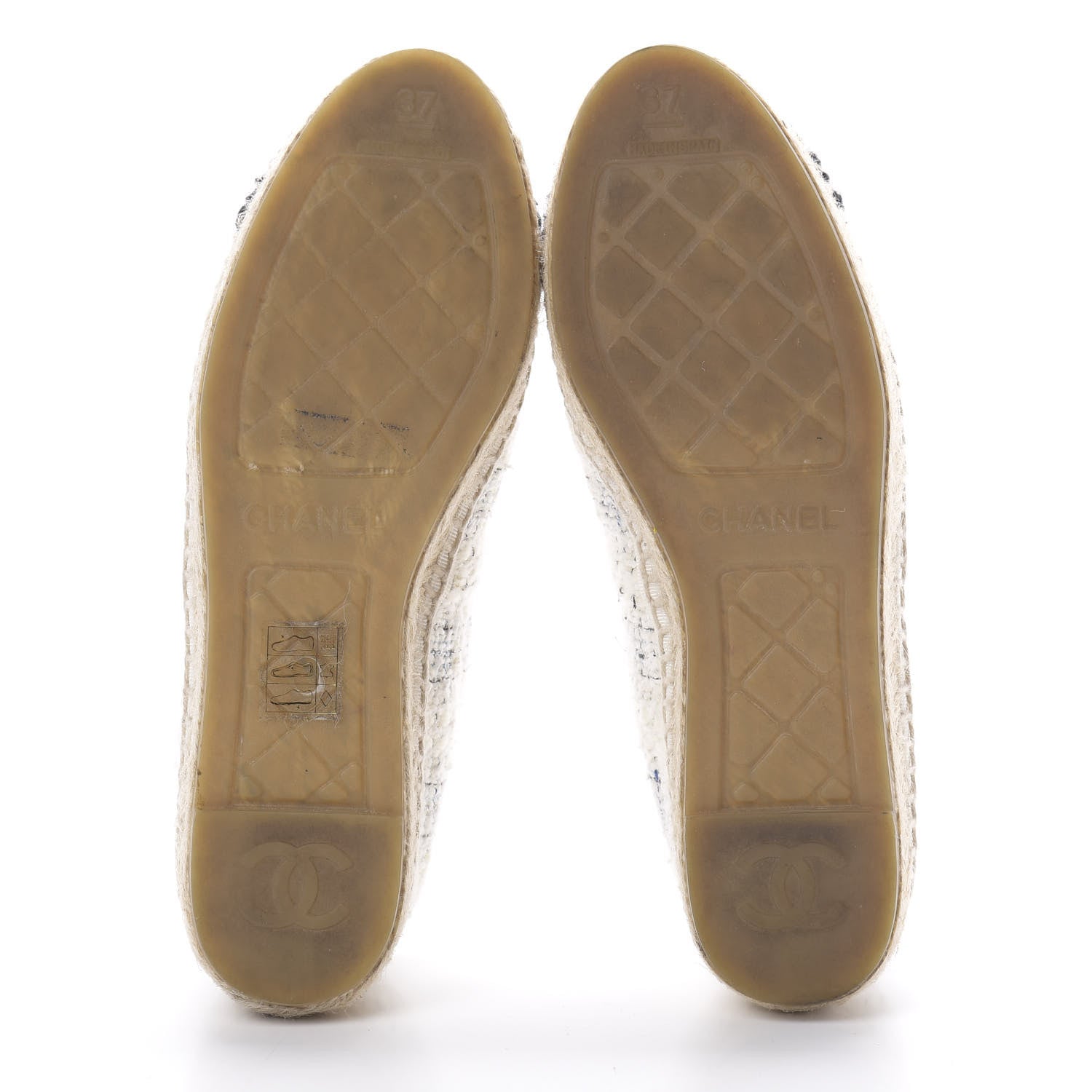 Chanel Tweed CC Espadrilles 37 Ecru White Blue Black 5 of 10