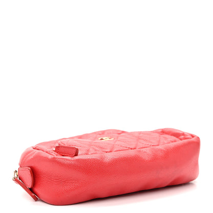 Chanel Caviar Quilted Double Zip Pouch Red 4 of 13