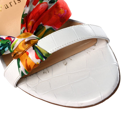 Christian Louboutin Crocodile Embossed Calfskin Silk Floral Ali 100 Pumps 37.5 White Ruban 8 of 9