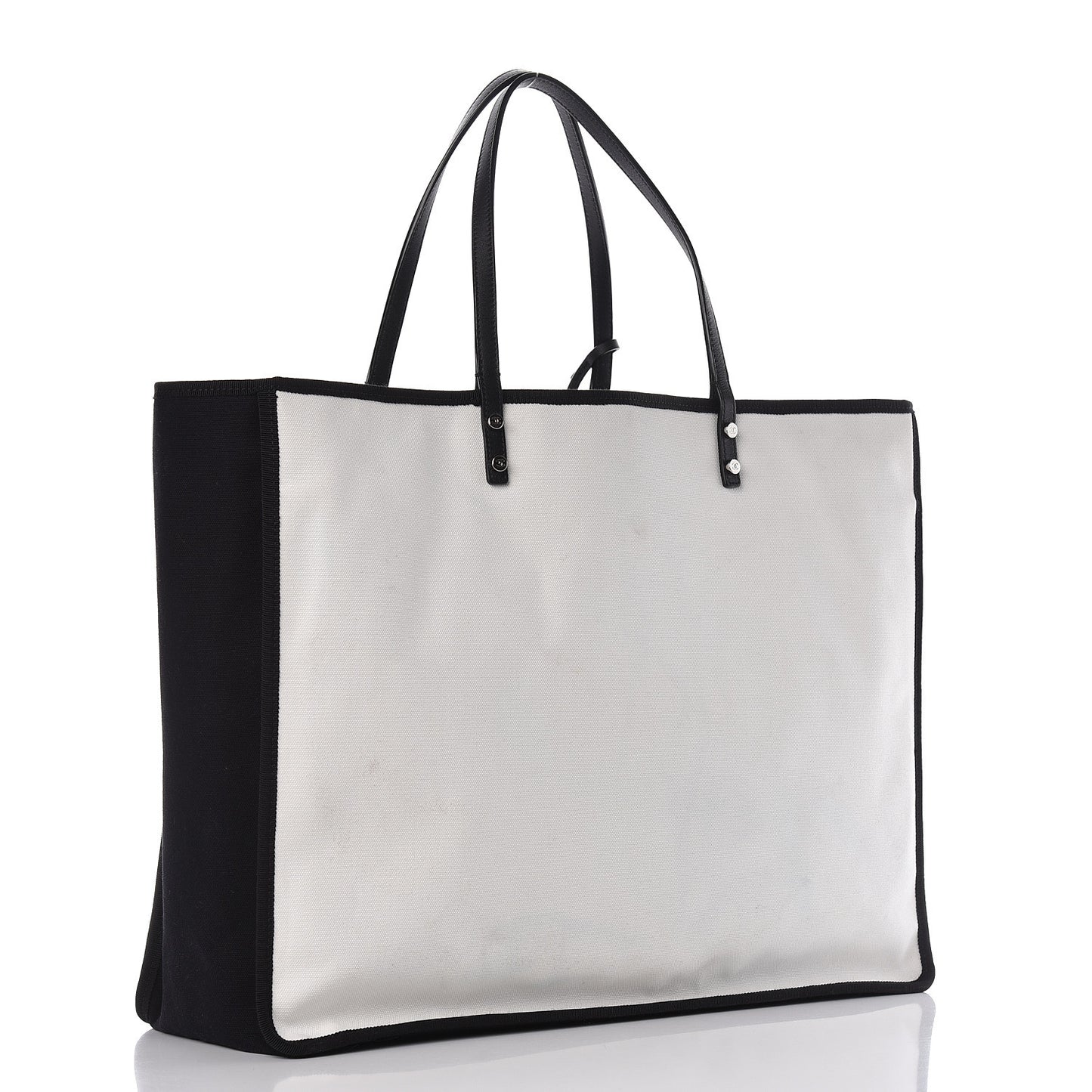 Canvas Calfskin Large Let's Demonstrate Tote White Black