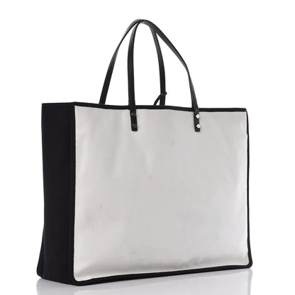 Chanel Canvas Calfskin Large Let's Demonstrate Tote White Black 3 of 18