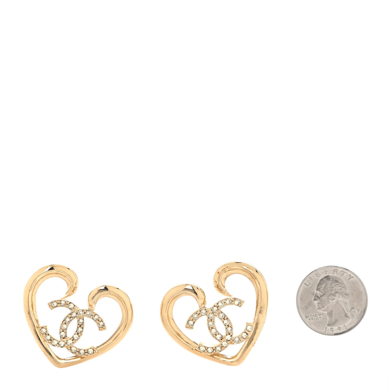 Chanel Metal Crystal CC Logo Heart Earrings Gold 2 of 5
