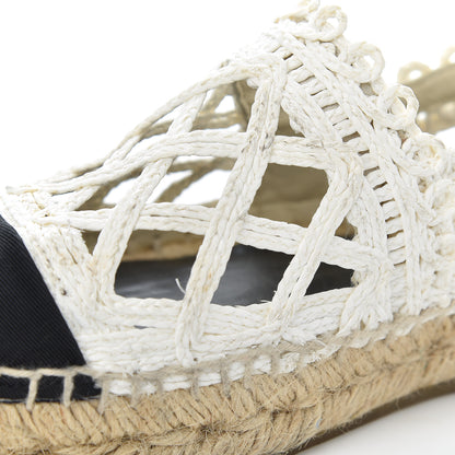 Chanel Woven Fabric Grosgrain CC Espadrilles 37 White Black 17 of 21