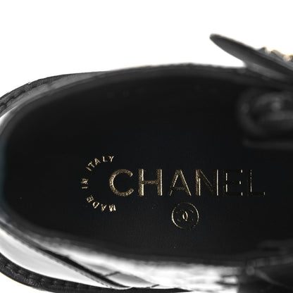 Chanel Shiny Calfskin Quilted Lace Up Combat Boots 36 Black 7 of 8