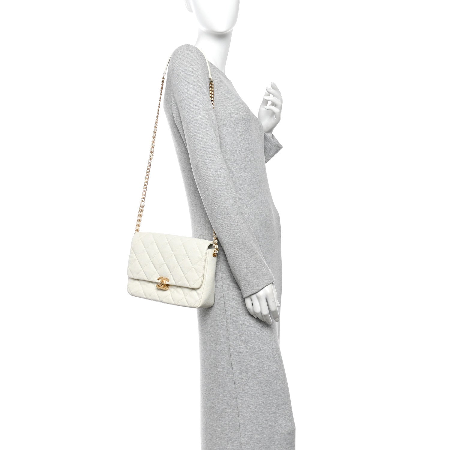 Chanel Shiny Caviar Quilted Large Chain Melody Flap White 2 of 10